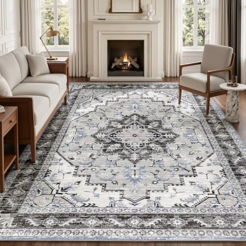 Area Rugs 8x10 Washable Non-Slip Large Boho Rug for Living Room, Blue Grey - color: Blue Grey, size: 8' x 10' (Rectangular)