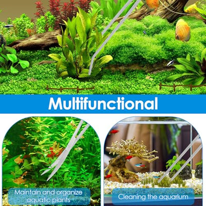 4 in 1 Aquarium Aquascape Kits Long 12 Inch Stainless Steel Aquatic Plant Aquascaping Tool Extra Long Aquascape Tools Sets Flexible for Fish Tank Cleaning Plant