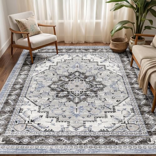 Area Rugs 5x7 Washable Non-Slip Boho Rug for Living Room, Blue Grey - color: Blue Grey, size: 5' x 7' (Rectangular)