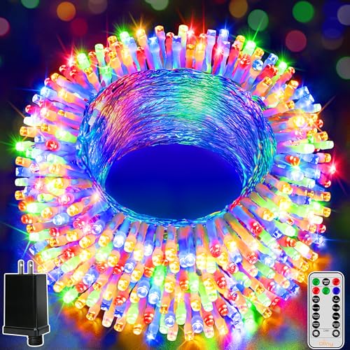 Ollny Christmas Lights Outdoor 800LED 262FT, Multicolor Plug in Fairy Light with Remote, 8 Modes Waterproof Timers Dimmable LED String Lights for Indoor House Outside Bedroom Patio Balcony - color: Multicolor, size: 800LED