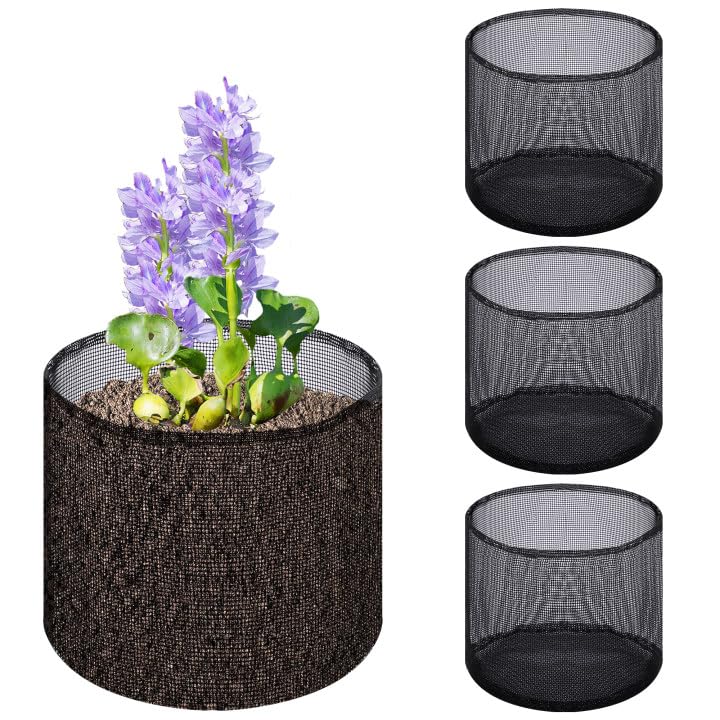 EBaokuup 4 Pcs Aquatic Pond Planting Bags-7.1" H x 7.2" Dia Reusable Mesh Water Garden Pond Plant Pot-Breathable Black Round Lily Plant Pots for Pond Bog Plant Garden Terrestrial Plant - color: Black, size: Round