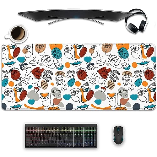 Abstract Face Desktop Mouse Pad Large - Cartoon Desk Mat for Keyboard and Gaming - Cute Office Home Work Mousepad (27.5X11.8 in) - color: Art Face