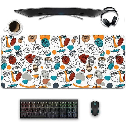 Abstract Face Desktop Mouse Pad Large - Cartoon Desk Mat for Keyboard and Gaming - Cute Office Home Work Mousepad (27.5X11.8 in) - color: Art Face