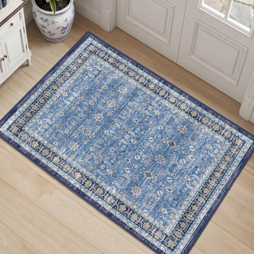 Blue Farmhouse Area Rugs 2x3 Kitchen Rugs Entry Rug Small Rugs for Entryway Kitchen Bathroom Door Mat Indoor Entrance Washable Upgraded Non-Slip Carpet, Laundry Room Bedroom, Blue Multi - color: Blue Multi, size: 2' x 3' (Rectangular)