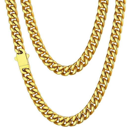 ChainsHouse Cuban Link Chain for Men, Stainless Steel Waterproof Necklace - color: e. 7mm width-gold, size: 18 inches