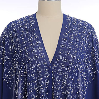OBEEII Muslim Dress for Women Loose Batwing Sleeved Hooded Beaded Embroidery Long Abaya Dress Kaftan Abayas Islamic Robe - color: Bs06