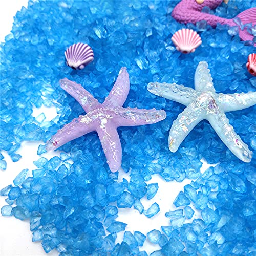 21 Pieces Miniature Garden Accessories, Blue Sand and Miniature Mermaid Dolphin Boat Steamship Figurines Decorations, Micro Beach Ocean Seaside Scene DIY Decor Kit