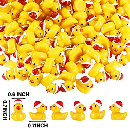 Marsui 100 Pieces Christmas Charms Tiny Resin Duck Decoration Mini Christmas Hat Figures Micro Landscape Garden Aquarium Dollhouse Accessories for Xmas Birthday Party Ornaments