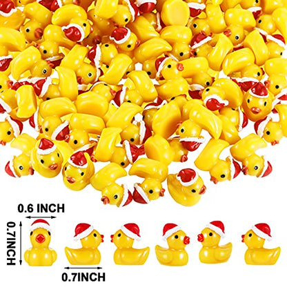 Marsui 100 Pieces Christmas Charms Tiny Resin Duck Decoration Mini Christmas Hat Figures Micro Landscape Garden Aquarium Dollhouse Accessories for Xmas Birthday Party Ornaments
