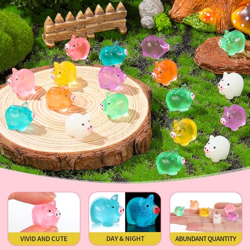 76PCS Luminous Mini Resin Pigs Miniature Pigs Figurines Cute Tiny Pig | Miniature Pigs Animals Figurines Glow in The Dark, Micro Garden Landscape, Dollhouses DIY, Birthday Party Decor - style: MiniPig 76PCS