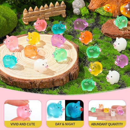 76PCS Luminous Mini Resin Pigs Miniature Pigs Figurines Cute Tiny Pig | Miniature Pigs Animals Figurines Glow in The Dark, Micro Garden Landscape, Dollhouses DIY, Birthday Party Decor - style: MiniPig 76PCS