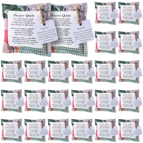 Fanfanwin 24 Pcs Mini Prayer Quilt with Cross Inside, Pocket Scripture