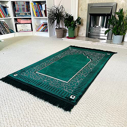 Mihrab Patterned Original Luxury Velvet Prayer Mat/Rug- 750g Weight | Made in Turkey (Parliament Green) - color: Parliament Green
