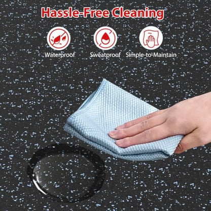 Giantex 12-Pack Interlocking Rubber Gym Floor Mats, 0.4'' Thick 24''x24'' Puzzle Tiles with Border Strips, 48 sq.ft Anti-Slip, Noise-Reducing Flooring for Home Workout Exercise (Black/Blue Speckled) - size: 0.4'' | 12 Tiles | 48 Sq Ft