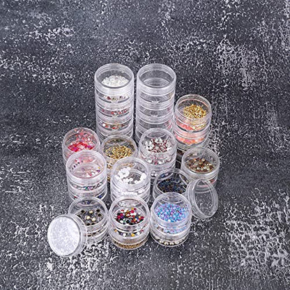 Hipiwe 6 Sets 5 Layers Plastic Beads Box Round Small Storage Containers | 10ML Art Craft Accessory Organizer Box Containers Jars for Jewelry Small Beads Nail Designs Storage - size: 6Packs 1.5"D x3.9"H