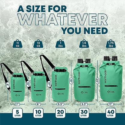 Earth Pak Waterproof Dry Bag with Zippered Pocket - Waterproof Dry Bag Backpack Keeps Gear Dry - color: Seafoam Green, size: 5L