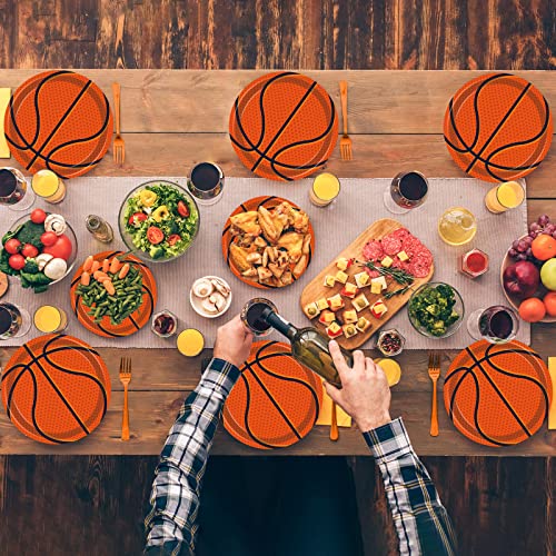 96Pieces Basketball Tableware Set Sport Party Disposable Plates Napkins Fork Basketball Birthday Party Decorations For Teenagers Kids Boys Baby Basketball Team Party Supplies Serves 24 Guests - style: Basketball