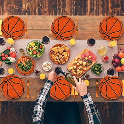 96Pieces Basketball Tableware Set Sport Party Disposable Plates Napkins Fork Basketball Birthday Party Decorations For Teenagers Kids Boys Baby Basketball Team Party Supplies Serves 24 Guests - style: Basketball