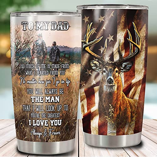 WAZONE Deer Hunting Tumbler Cup With Lid To My Dad Hunting Partners For Life Travel Mug Stainless Steel Vacuum Insulated 20oz Gifts For Deer Hunters Father Dads From Son Daughter - color: Hunting