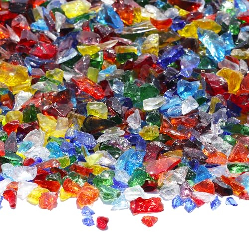 QYGL Crushed Glass for Resin Art, DIY Crafts, 0.9LB Colorful 3-6mm | Broken Glass Pieces for Vase Fillers, Tabletop Fire Pit, and Aquarium Rocks and Home Decor - color: Colorful