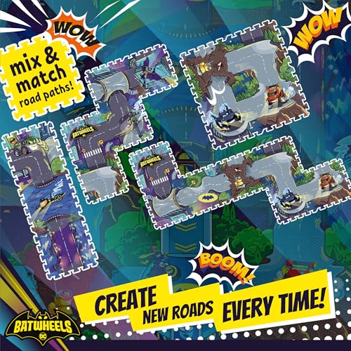 Batwheels EVA Foam Puzzle Mat - Soft, Non-Toxic Baby Play Mat for Tummy Time, Kids Preschool & Nursery - 16 Tiles, 12x12”, 24 Borders - Road Activity Gym Playmat for Boy & Girl Toddlers - KC Cubs