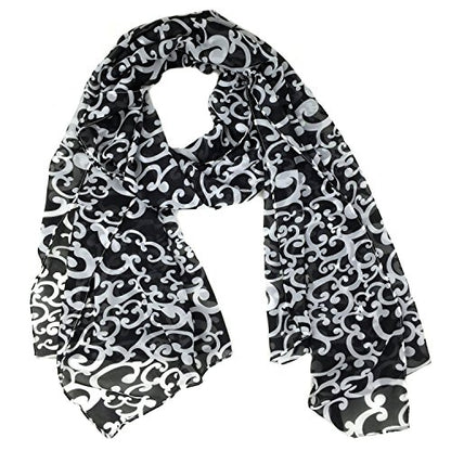 Tapp Collections™ Fashionable Soft Chiffon Scarf - color: White Ivy / Black