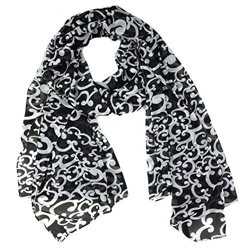 Tapp Collections™ Fashionable Soft Chiffon Scarf - color: White Ivy / Black