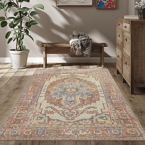 RugOver Machine Washable Area Rug, Pet-Friendly and Non-Slip Indoor Carpet for Kitchen, Bathroom, Living Room, Home Floor Decoration(Ethnic Style Color, 3' x 5') - color: 0041, size: 3' x 5'