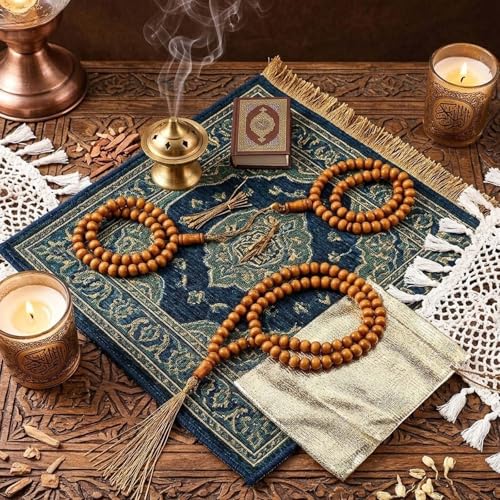 12 Pcs Olive Wood Prayer Beads, Islamic Muslim Tasbih for Dhikr and Quran Recitation, Eid Gift, Prayer Beads for Women Men