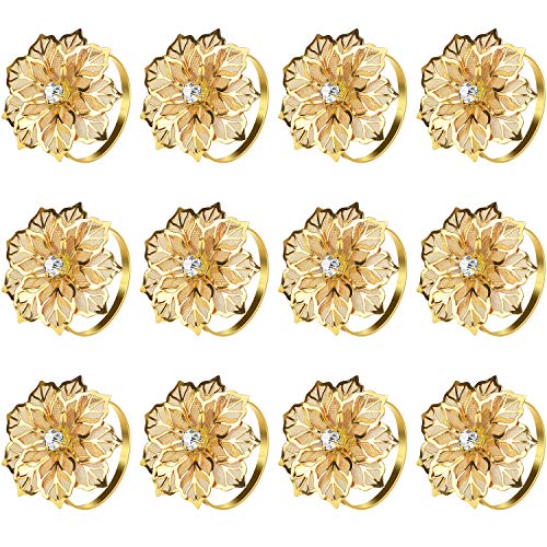 KPOSIYA Flower Napkin Rings Holder Metal Black Napkin Rings Set of 50 for Wedding Party Holiday Banquet Christmas Dinner Delicate Serviette Buckles Decor Favor (50, Gold) - size: 50pcs, style: Gold