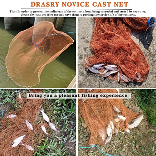 Saltwater American Fishing Cast Net 3/8inch Mesh Size for Bait Shrimp Trap Fish Heavy Duty Sinkers Throw Net 3FT/4FT/5FT/6FT/7FT/8FT/9FT/10FT Radius - color: yellow, size: 5FT Radius, style: Zinc-iron--tire Lines -3/8" Mesh 1lb/Ft