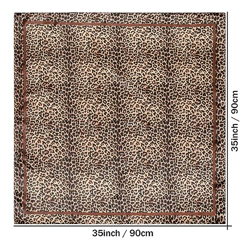AWAYTR 35” Large Satin Square Head Scarf - 2Pcs Silk Like Floral Head Scarves Square Satin Hair Scarf Bandanas for Women - color: Leopard + Black