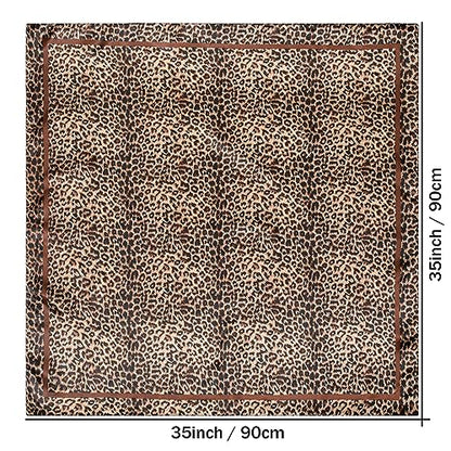 AWAYTR 35” Large Satin Square Head Scarf - 2Pcs Silk Like Floral Head Scarves Square Satin Hair Scarf Bandanas for Women - color: Leopard + Black