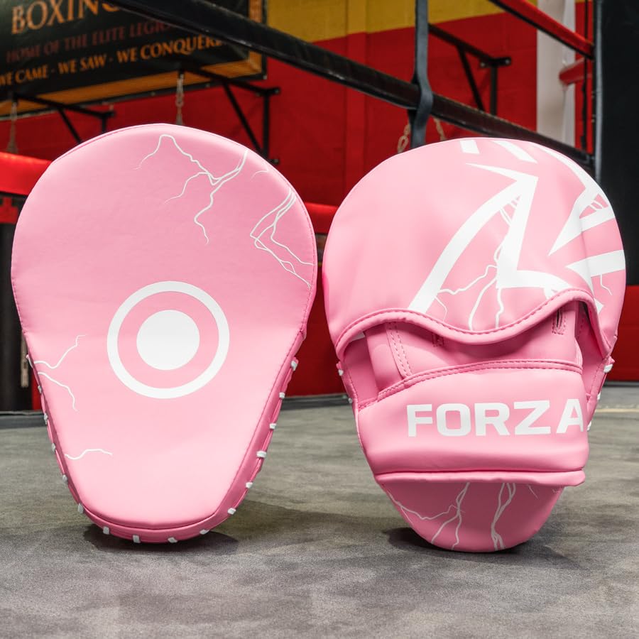 FORZA Boxing Focus Pads | Curved PU Leather Strike Mitts with Shock-Absorbing Foam – Premium Training Gear for Boxing, Kickboxing, and MMA - color: Pink