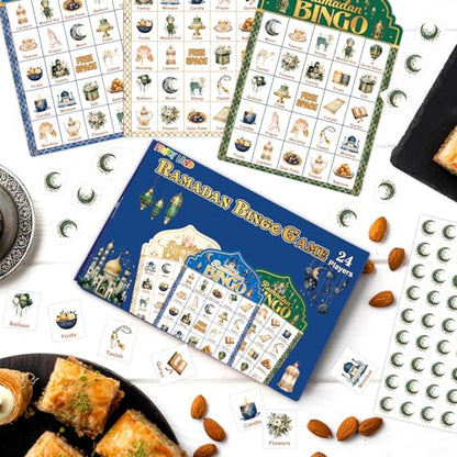 Fancy Land Ramadan 아동용 빙고 게임 이드 무바라크 빙고 카드, 무슬림 파티 선물, 가족 교실 활동 용품, 24인용