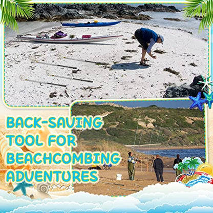 Lounsweer 2 Pcs Beach Sand Sifter Sand Scoop Shell Scooper for Beachcombing Picking up Shells Rock Hunting Extra Long 16.54'' — 58.27'' Adjustable Handle Multifunction Shell Sifter
