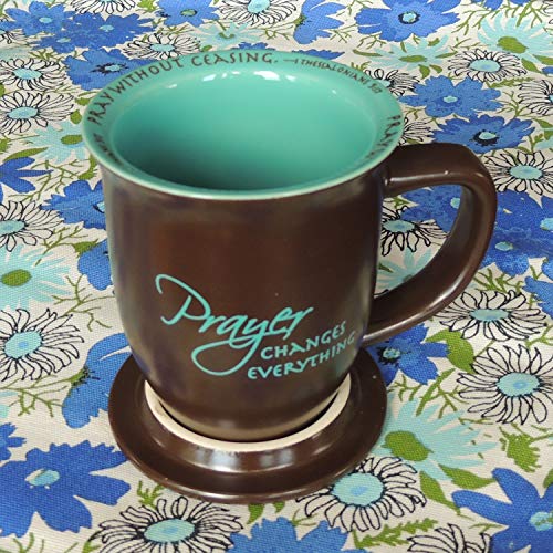 Abbey Gift Prayer Changes Everything Coaster Brown and Blue, 1 Count, Dishwasher Safe Mugs For Coffee and Tea, Includes Bible Verse, "4 x 4.38""" (52892),14 ounce - size: 14 Ounces