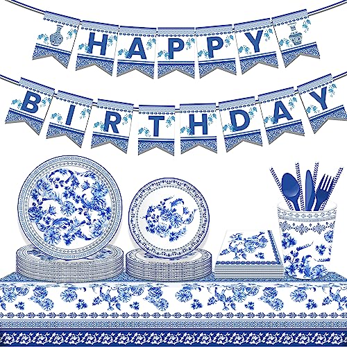 1 Pack Blue and White Porcelain Plastic Tablecloth, 54 x 87 Inch Long Rectangular Reusable Table Cover for Buffet, Chinese Style Birthday Party Holiday Dinner Picnic Wedding Kitchen Event Use - color: Blue and White Porcelain