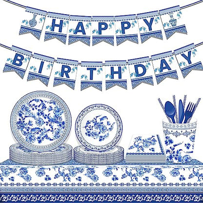 1 Pack Blue and White Porcelain Plastic Tablecloth, 54 x 87 Inch Long Rectangular Reusable Table Cover for Buffet, Chinese Style Birthday Party Holiday Dinner Picnic Wedding Kitchen Event Use - color: Blue and White Porcelain