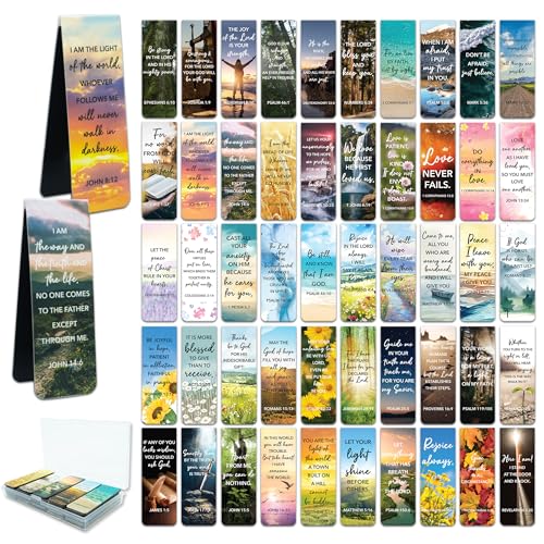 Decorably 50 Pack 0.8x2.3in Magnetic Christian Bookmarks, 50 Designs