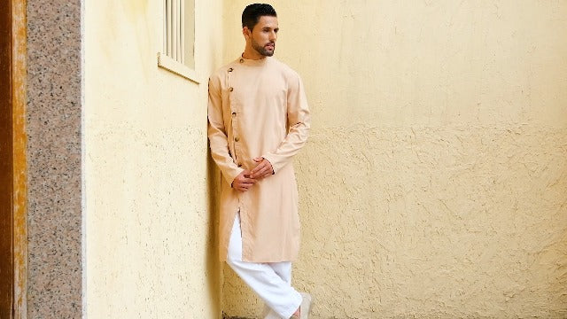 Runcati Mens Kaftan Thobe Button Down Long Sleeve Robe Casual Henley Shirt Cotton Muslim Gown Kurta Tops - color: Army Green, size: Medium