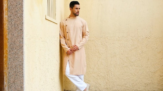 Runcati Mens Kaftan Thobe Button Down Long Sleeve Robe Casual Henley Shirt Cotton Muslim Gown Kurta Tops - color: Army Green, size: Medium