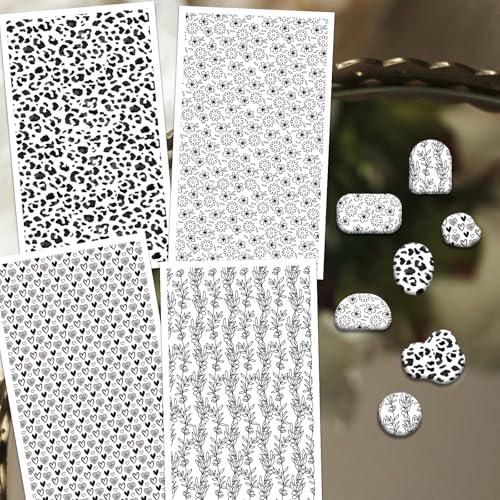 OLYCRAFT 24Pcs Black and White Pattern Clay Transfer Paper 4 Styles Leopard Print Transfer Paper for Polymer Polymer Clay Transfer Sheets Small Transfer Paper for Clay Earrings Jewelry Making - style: Black and White