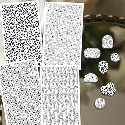 OLYCRAFT 24Pcs Black and White Pattern Clay Transfer Paper 4 Styles Leopard Print Transfer Paper for Polymer Polymer Clay Transfer Sheets Small Transfer Paper for Clay Earrings Jewelry Making - style: Black and White