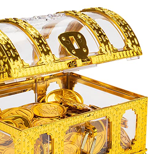 Kids Pirate Treasure Chest,Teacher's Favorite Treasures Collection Storage Box,Treasure Chest Toys for Classroom - color: transparent golden chest 3