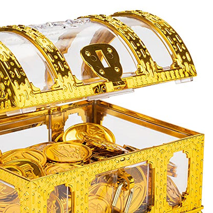Kids Pirate Treasure Chest,Teacher's Favorite Treasures Collection Storage Box,Treasure Chest Toys for Classroom - color: transparent golden chest 3