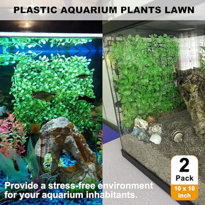 2 PCS Hermit Crab Climbing Toys Faux Grass Mat 10 x 10 Inch Fake Turf Hermit Crab Climbing Wall Square Plastic Aquarium Plants Lawn HermitCrabs Supplies Small Animals Cage Accessories - color: Dark Green