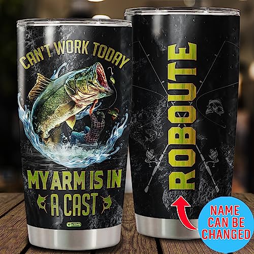 WAZONE Personalized Fishing Tumbler Can't Work Today My Arm Is In A Cast Stainless Steel 20oz 30oz Coffee Travel Mug Birthday Christmas Customized Gifts Name for Men Fisherman Fishing Lovers - color: Fishing