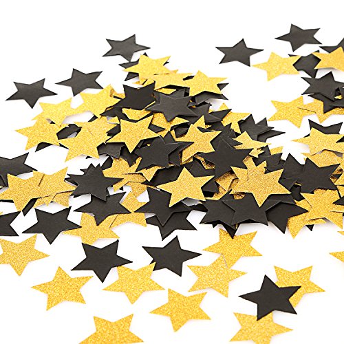 MOWO Gold and Black Star Confetti Table Decoration, 1.2'', 200pc | 200pc, Wedding Party Decor, Table Decor - color: Gold,black