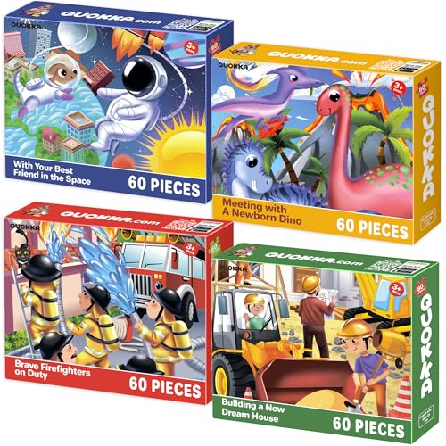 60 Piece Puzzles for Kids Ages 4-6 - 4 Jigsaw Toddlers Puzzles Ages 3-5 - color: 4x60 Firefighter